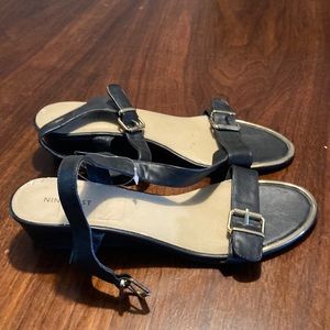 Women’s Nine West wedge sandals black and gold size 11